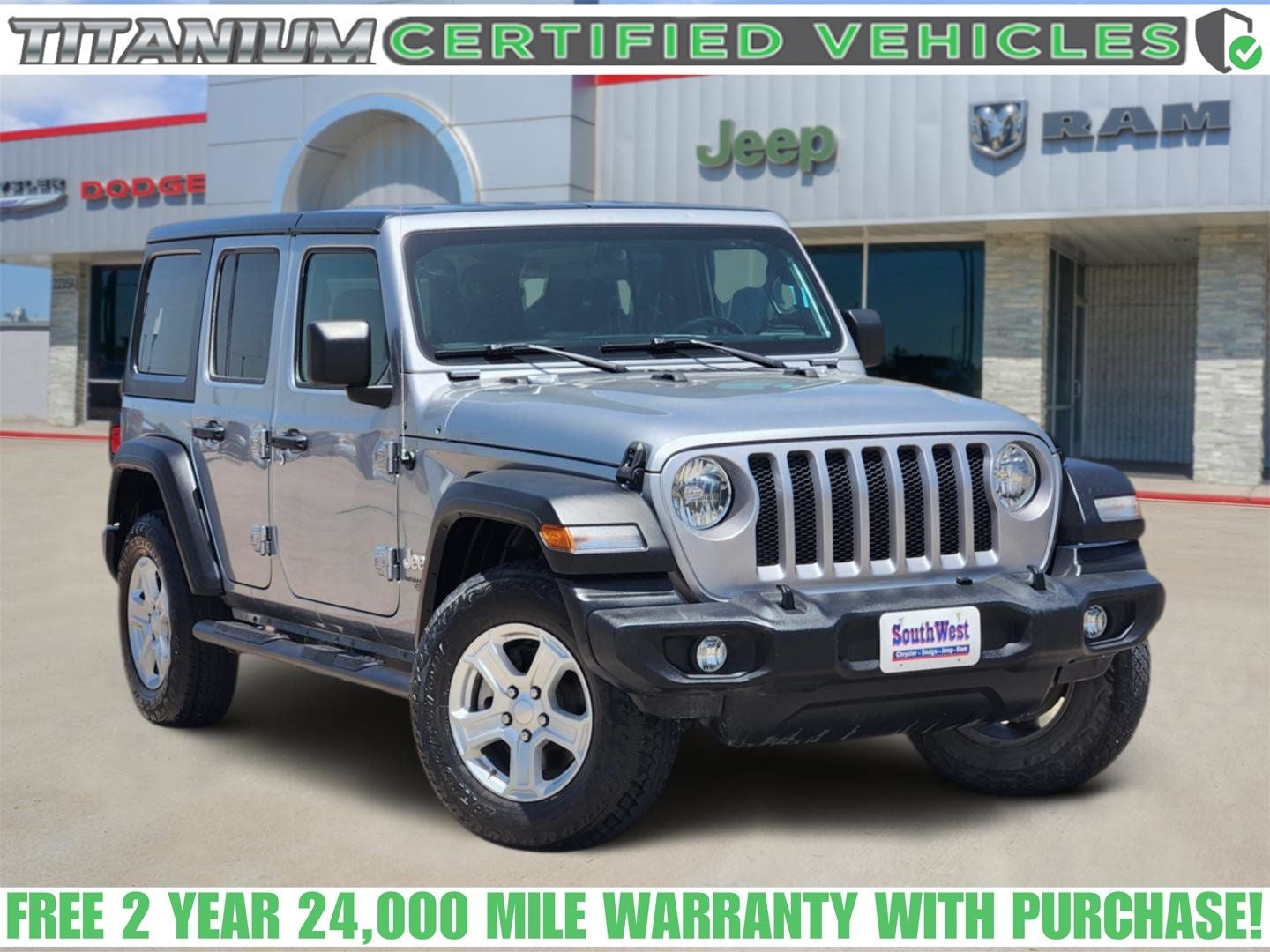 2018 Jeep Wrangler Unlimited Sport S 4x4 in Billet Silver Metallic Clearcoat — front three-quarter view