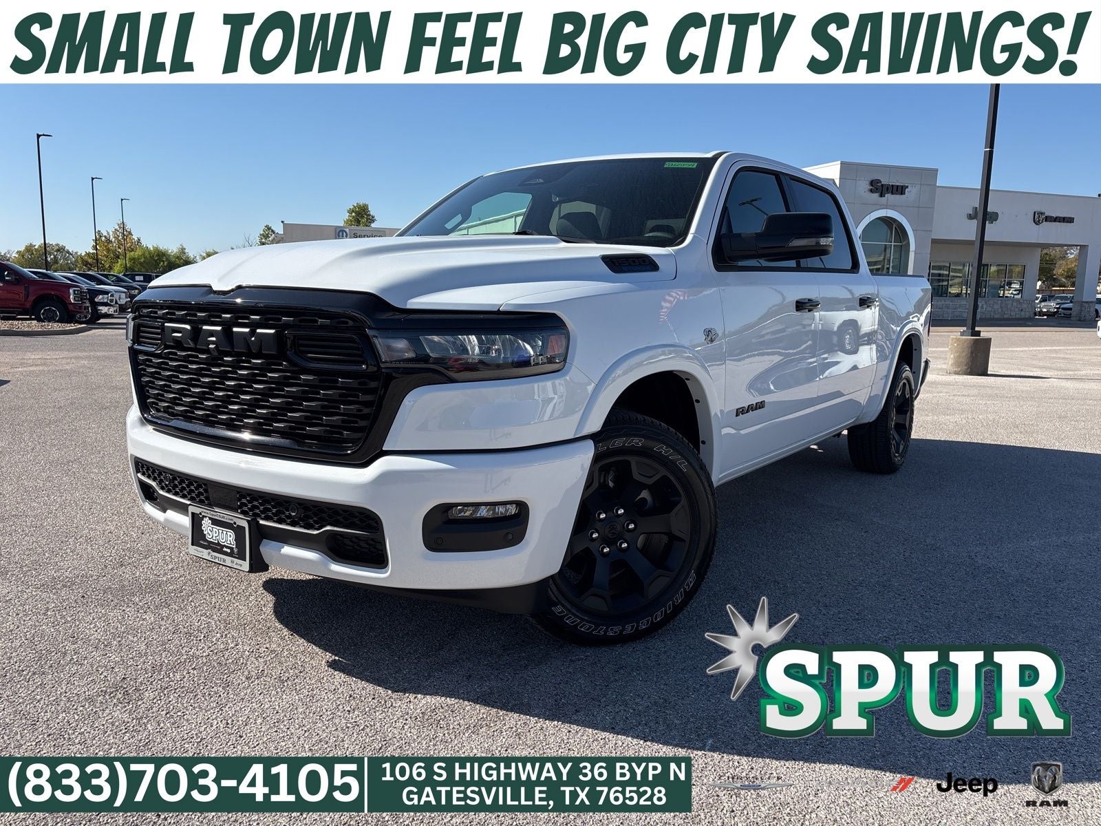 2026 RAM Ram 1500 Lone Star Crew Cab 4x4 5'7' Box in Bright White Clearcoat — front three-quarter view