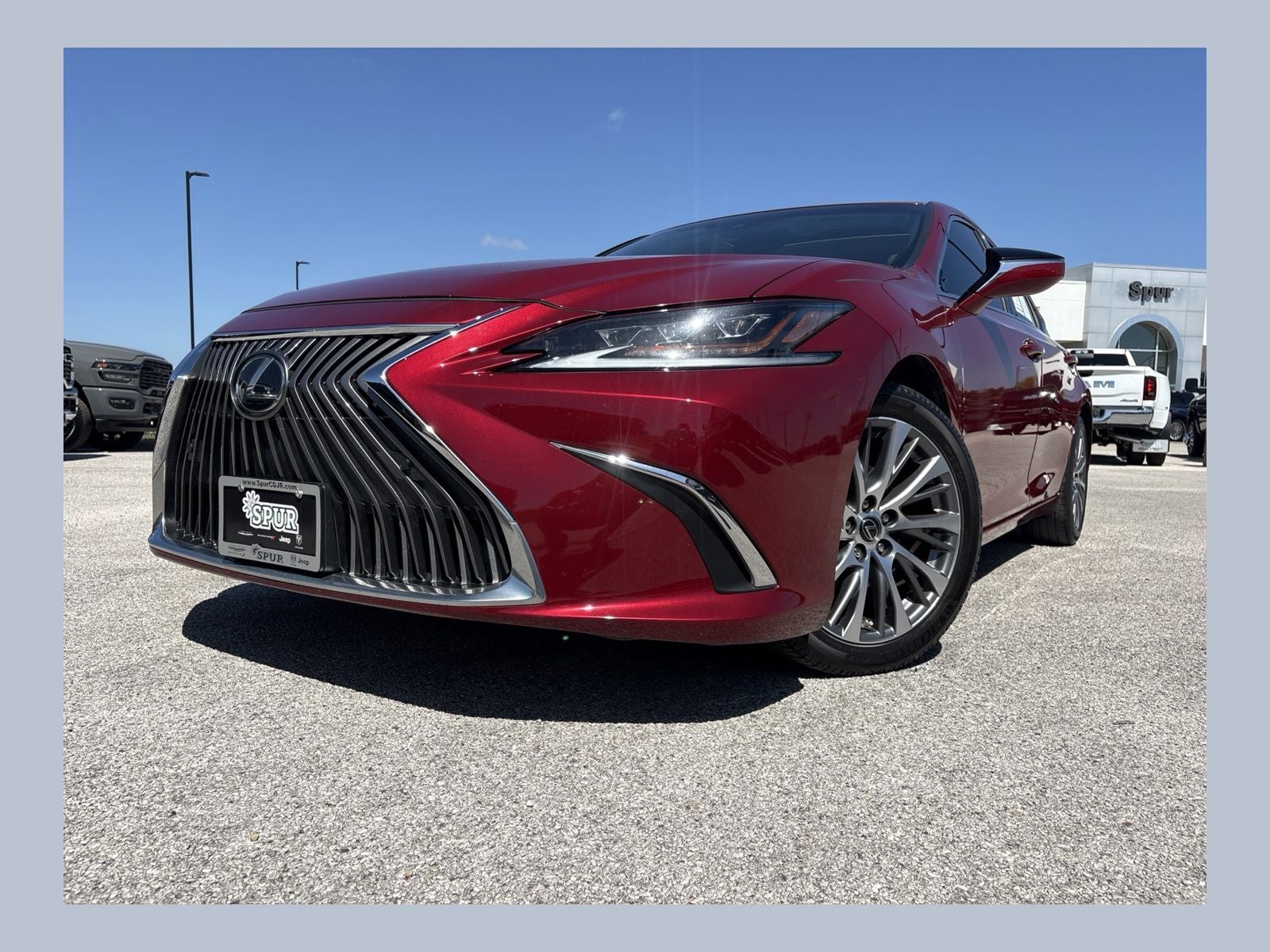 2019 Lexus ES 350 Luxury in Matador Red Mica — front three-quarter view