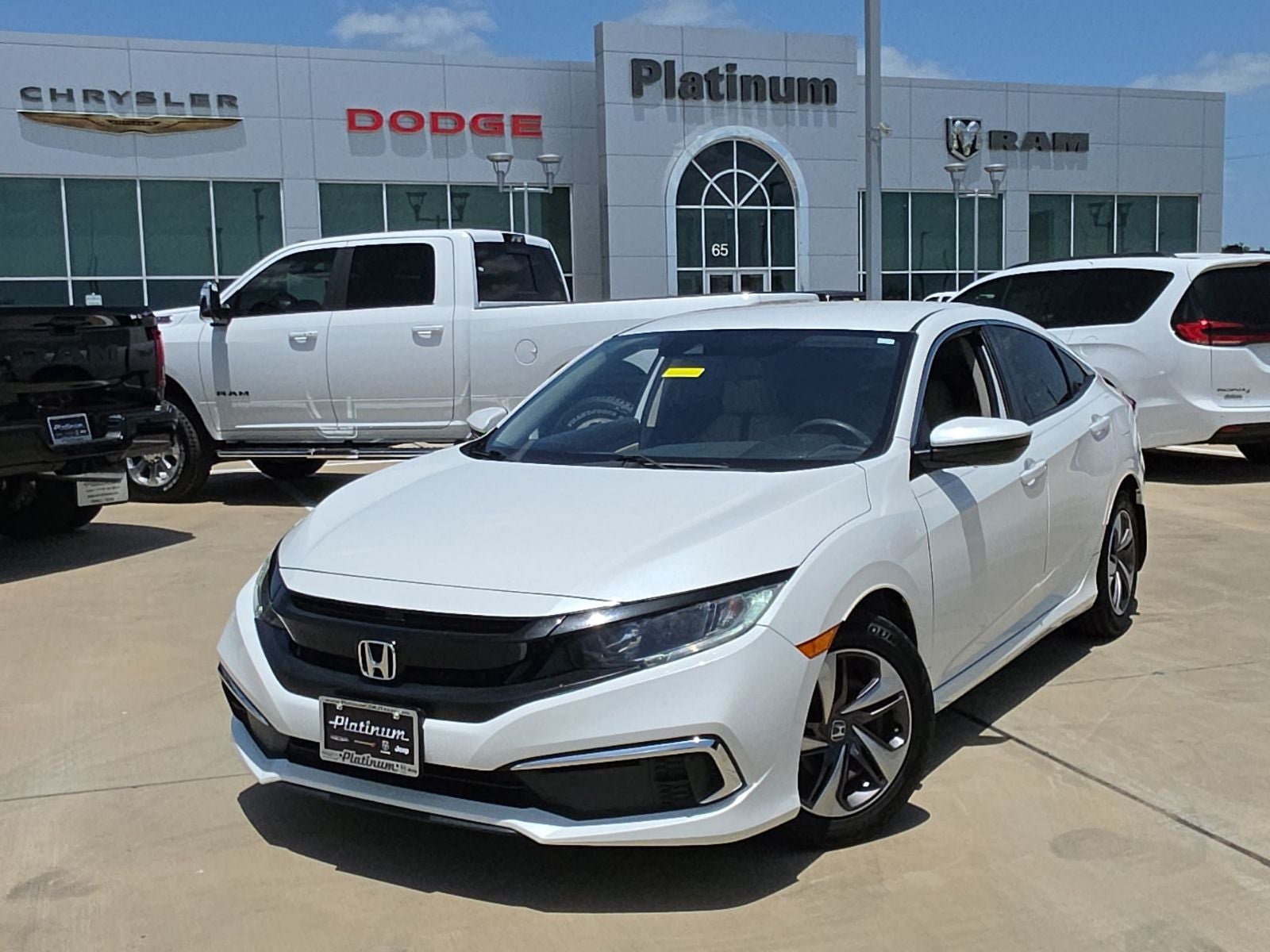 2019 Honda Civic LX in White Orchid Pearl — front three-quarter view