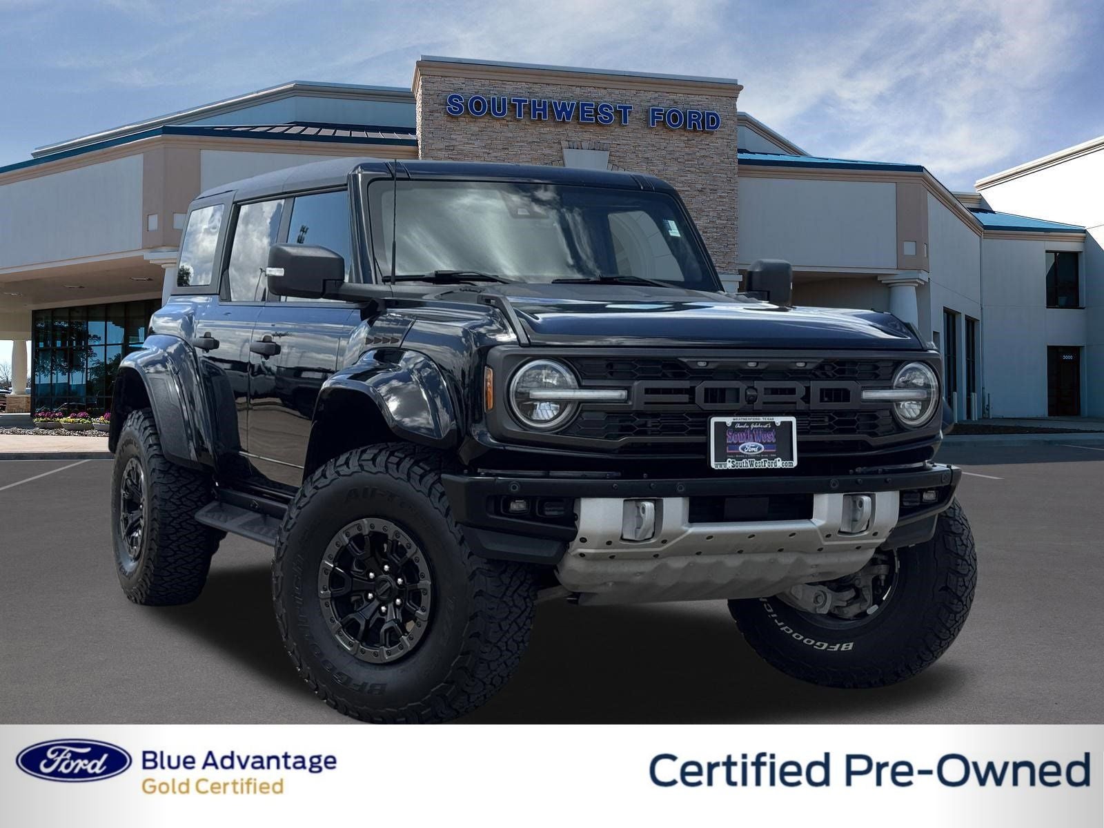 2024 Ford Bronco Raptor in Shadow Black — front three-quarter view