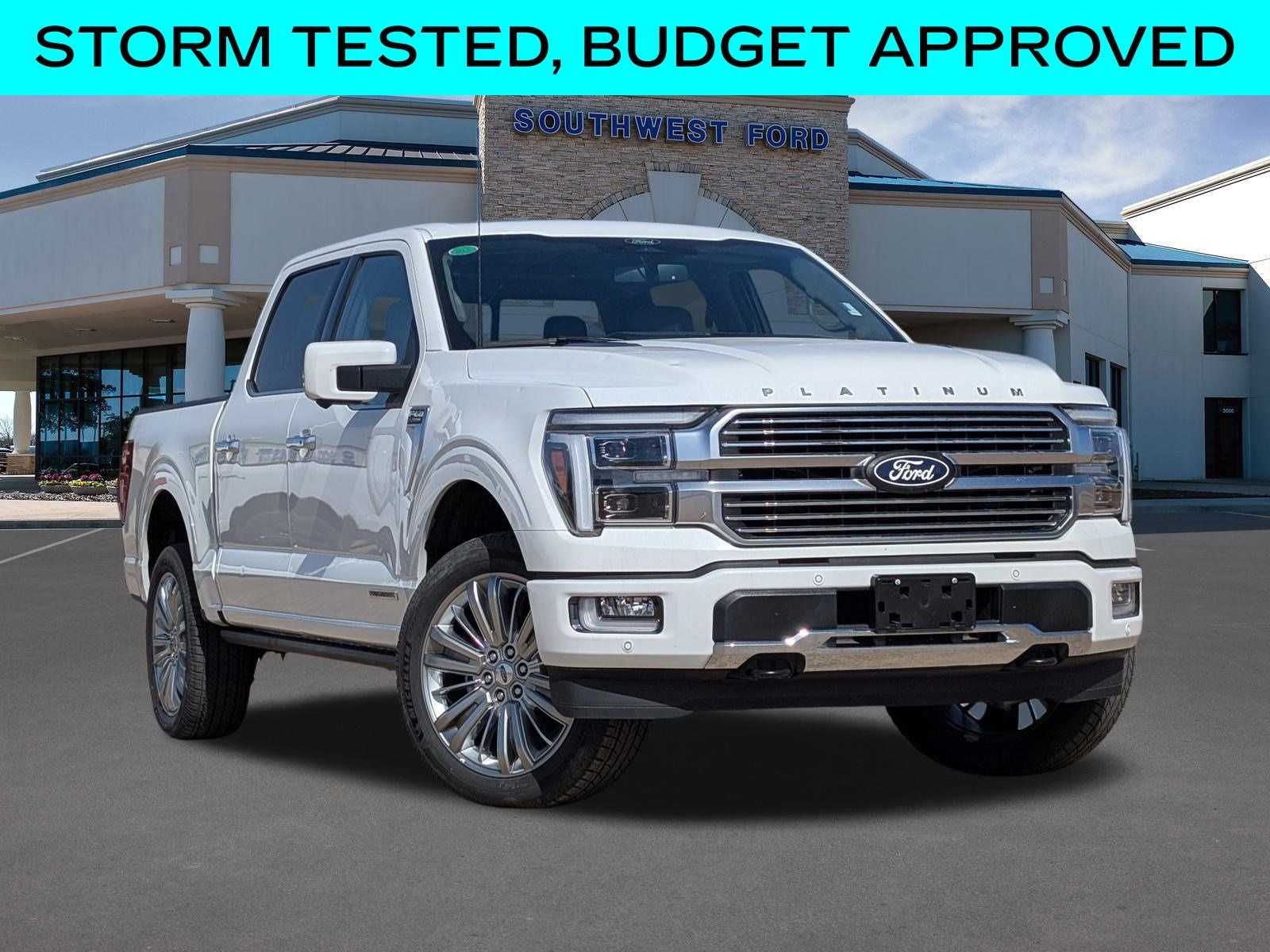 2025 Ford F-150 Platinum in Star White Metallic Tri-Coat — front three-quarter view