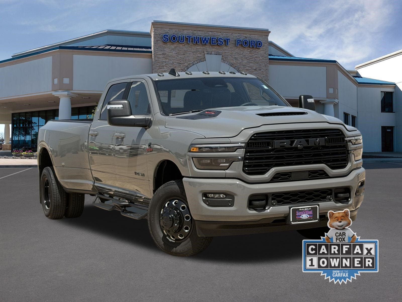 2026 RAM 3500 Laramie in Ceramic Gray Clearcoat — front three-quarter view