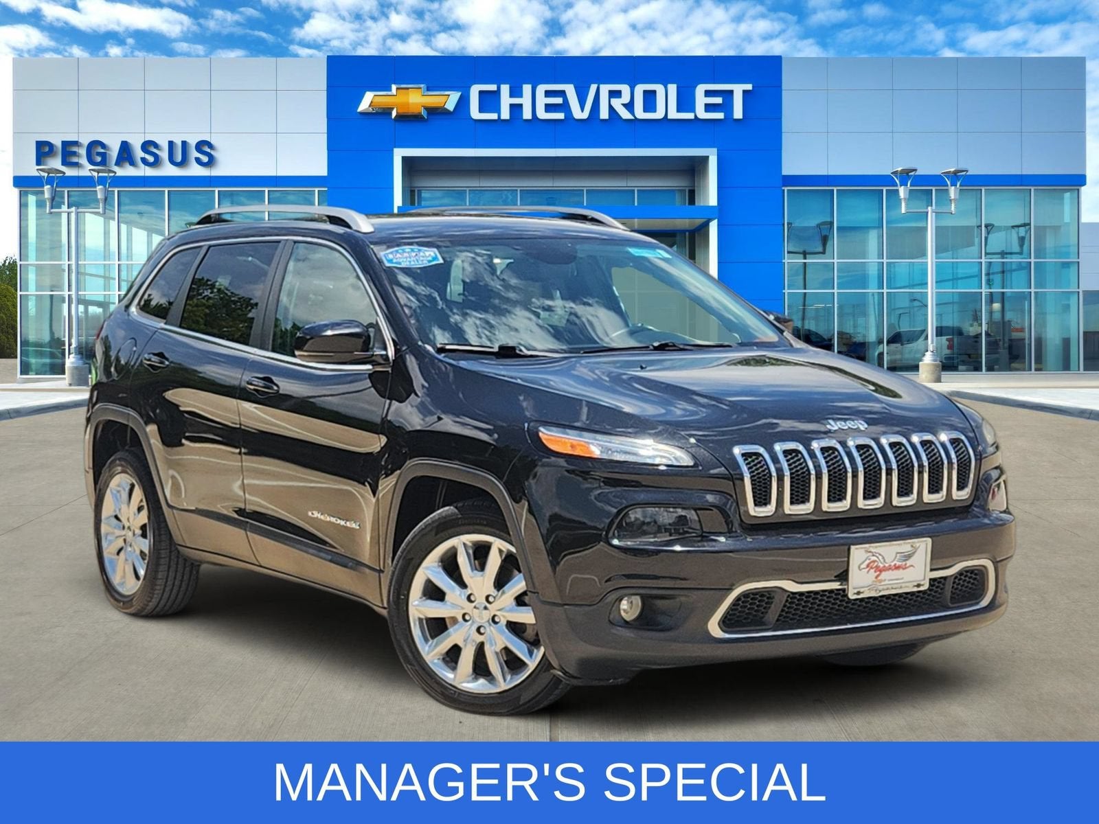 2016 Jeep Cherokee Limited in Black — front three-quarter view