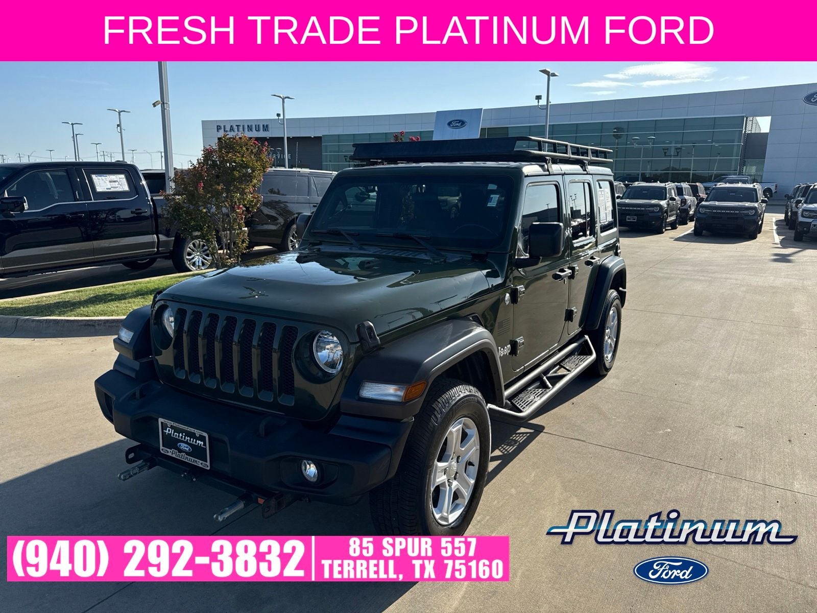 2020 Jeep Wrangler Unlimited Sport S in Sarge Green Clearcoat — front three-quarter view