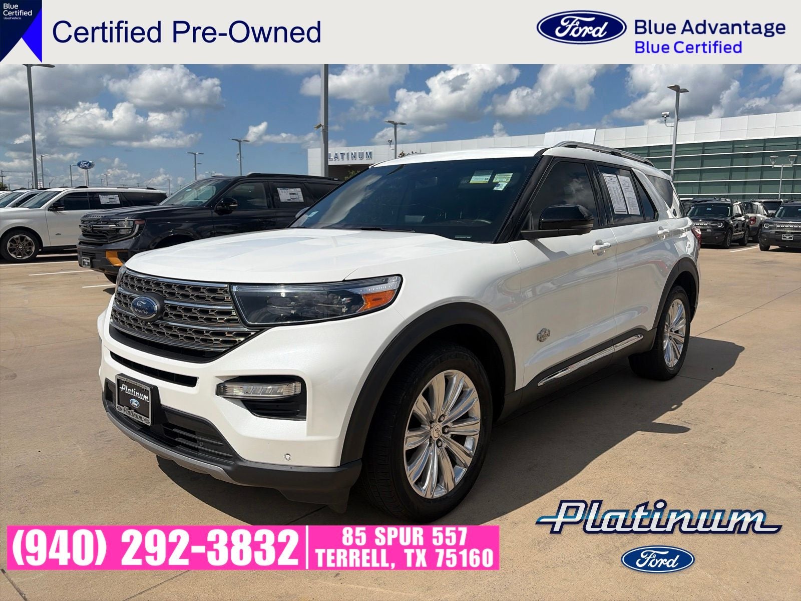 2022 Ford Explorer King Ranch in White Metallic — front three-quarter view