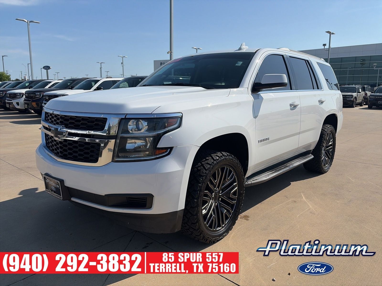 2016 Chevrolet Tahoe LS in Summit White — front three-quarter view